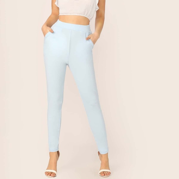 

Elastic Waist Pocket Side Solid Pants