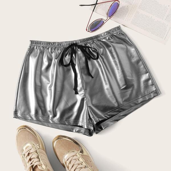 

Plus Drawstring Waist Metallic Shorts