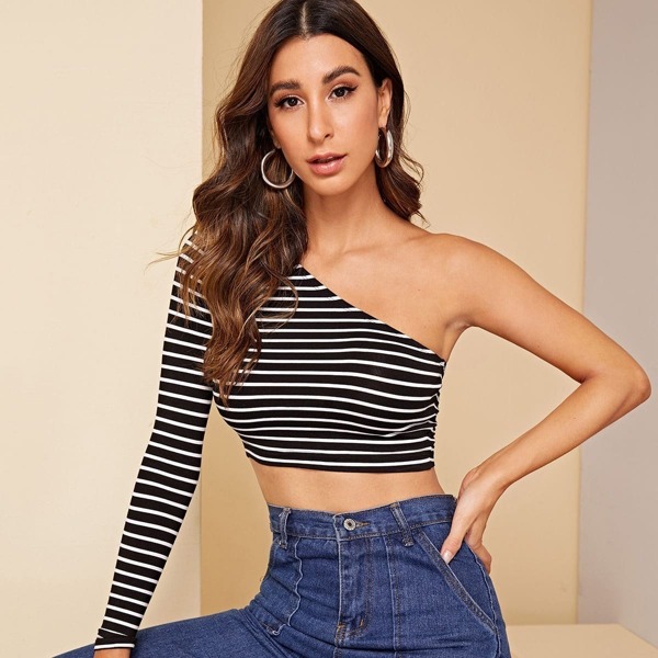 

Striped One Shoulder Crop Top