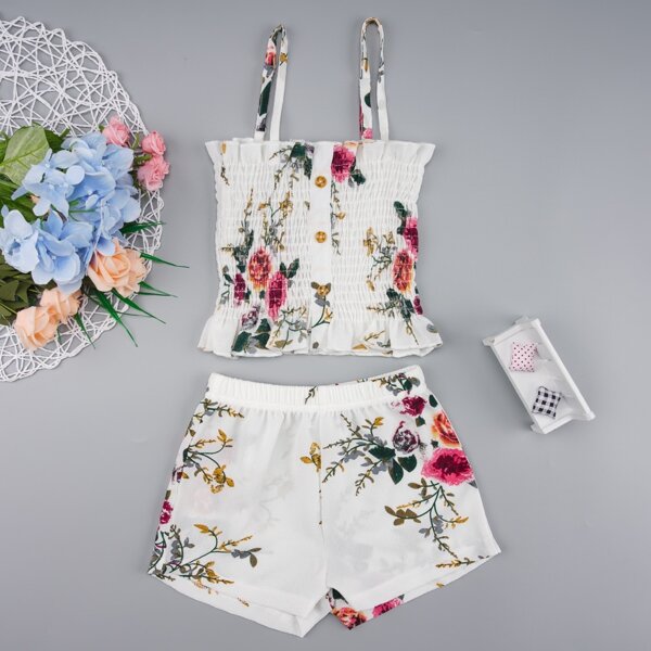 

Toddler Girls Floral Print Shirred Cami Top & Shorts