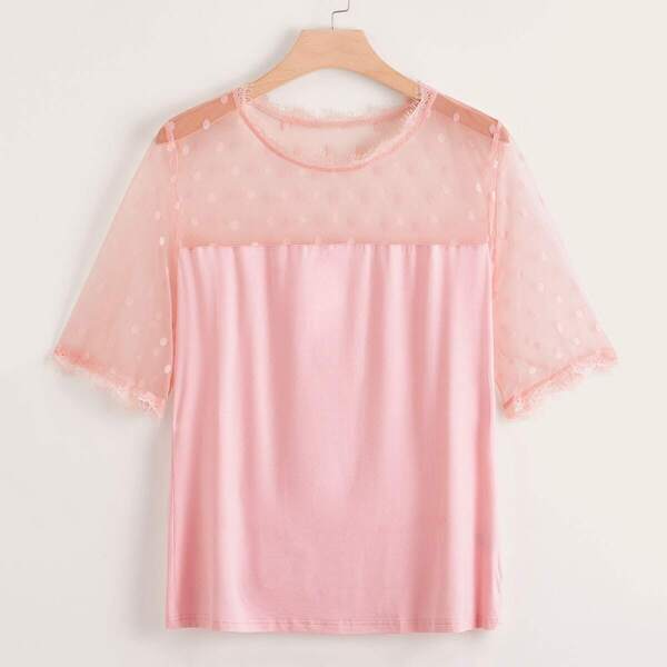 

Plus Sheer Dobby Mesh Yoke Top