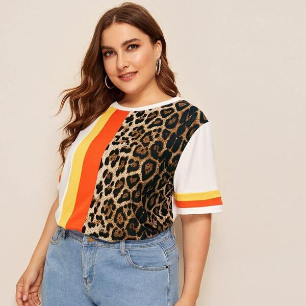 

Plus Cut-and-Sew Leopard Print Top