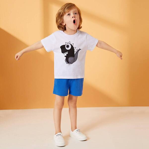 

Toddler Boys Cartoon Print Tee & Shorts
