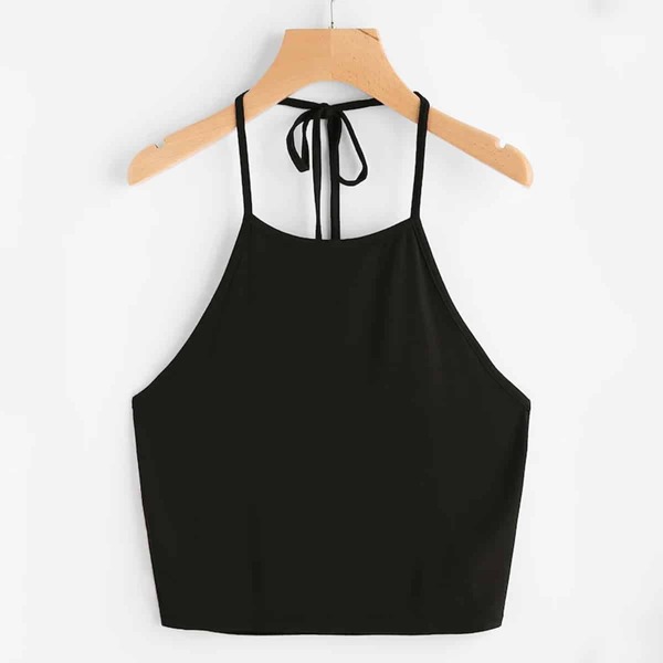 

Plus Tie Back Halter Top, Black