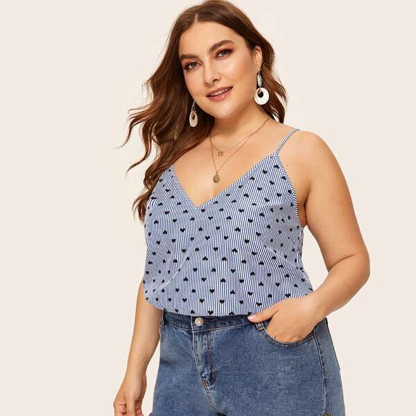 

Plus Striped & Heart Print Cami Top, Blue