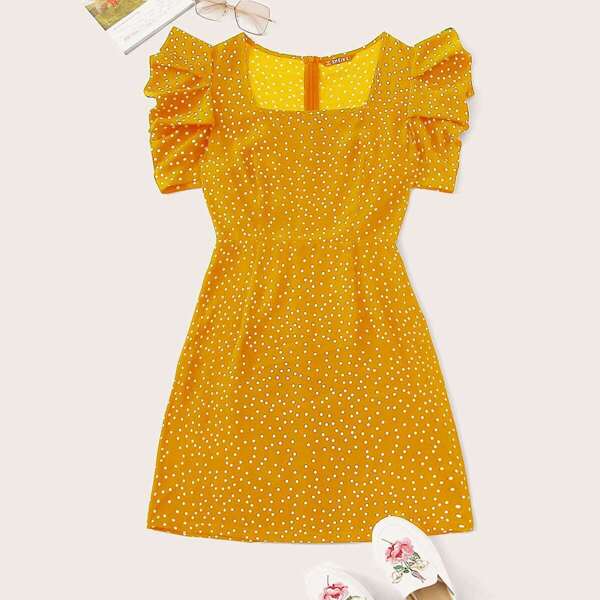 

Puff Sleeve Polka Dot Dress