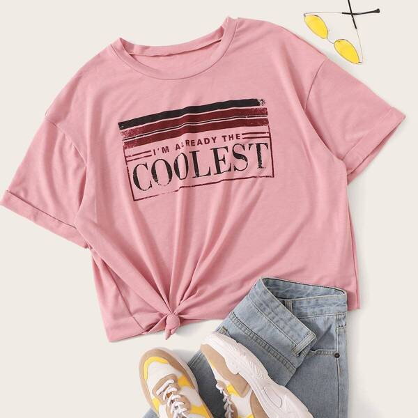 

Plus Rolled Cuff Letter & Striped Print Tee