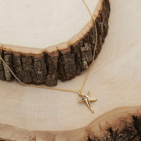 

Dainty Chain Starfish Charm Necklace, Gold