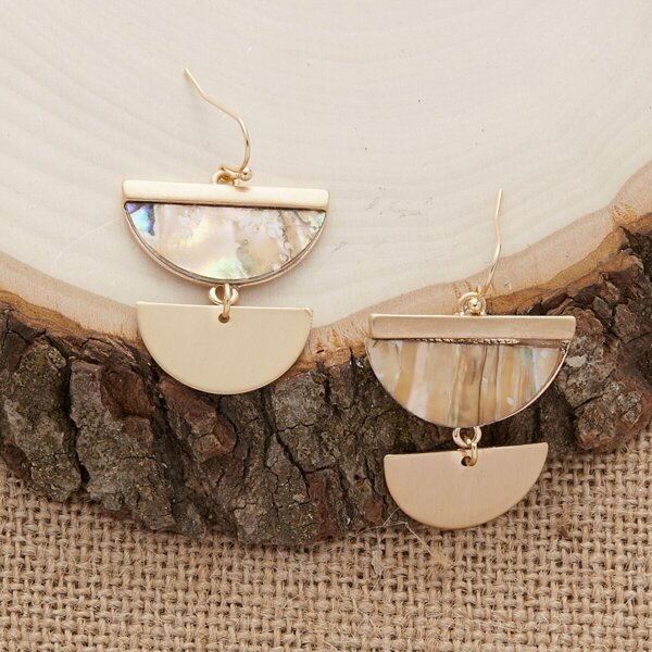 

Half Circle Mother Of Pearl Detail Hook Earrings, Gold