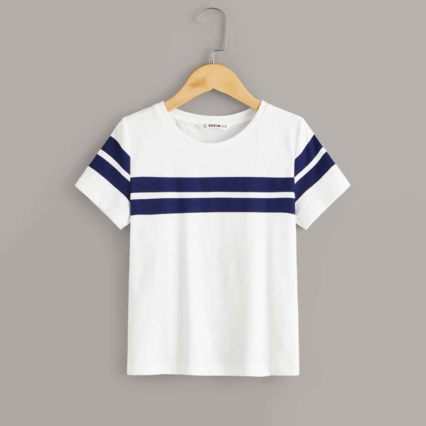 

Boys Contrast Striped Tee, White