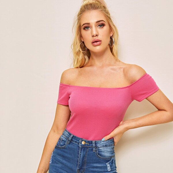 

Ribbed Off The Shoulder Tee