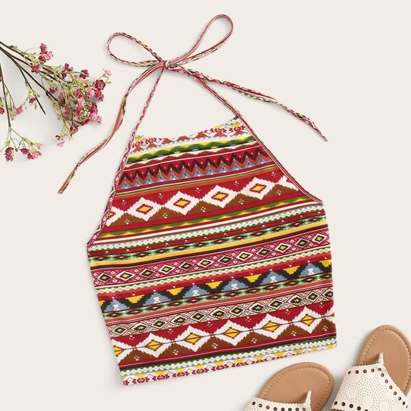 

Aztec Print Tie Back Halter Top