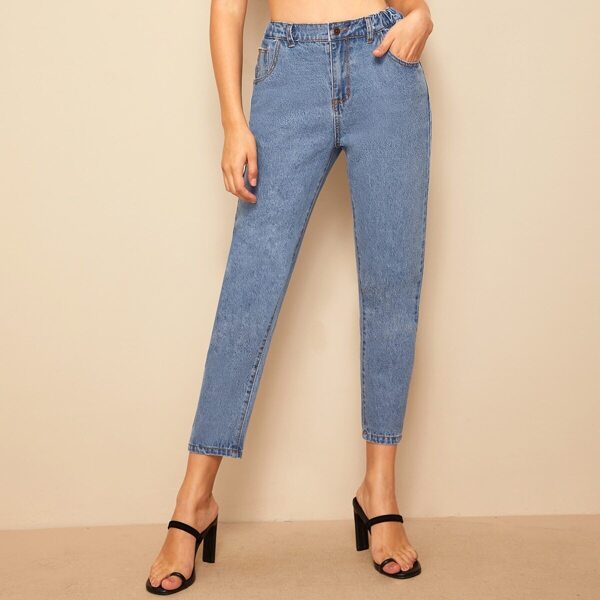 

Button Elastic Waist Crop Mom Jeans