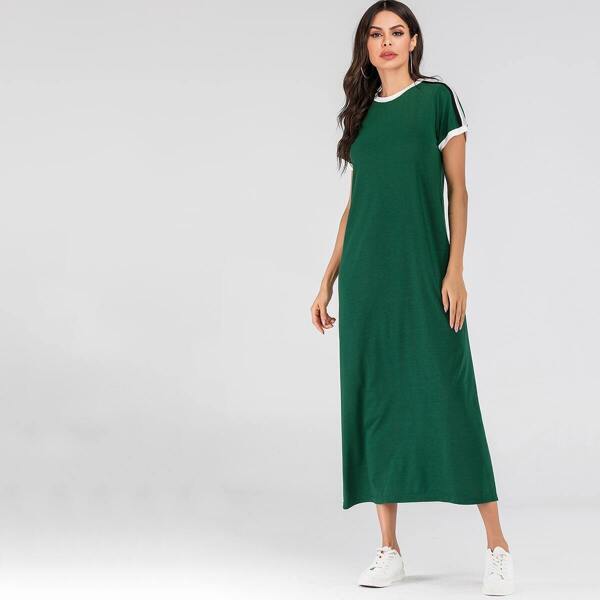 

Striped Tape Side Ringer Tee Dress, Green