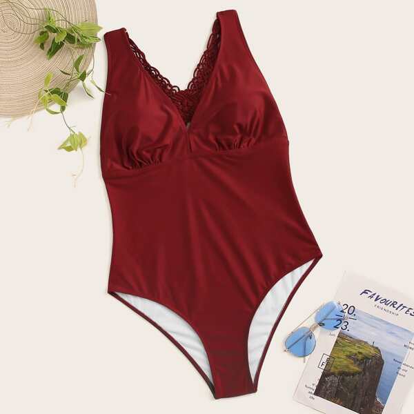 

Plus Criss Cross Ruched One Piece Swimwear, Burgundy