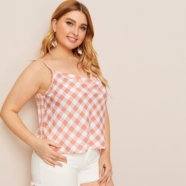

Plus Gingham Cami Top, Pink pastel