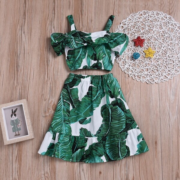 

Toddler Girls Tropical Print Cami Top & Ruffle Hem Skirt