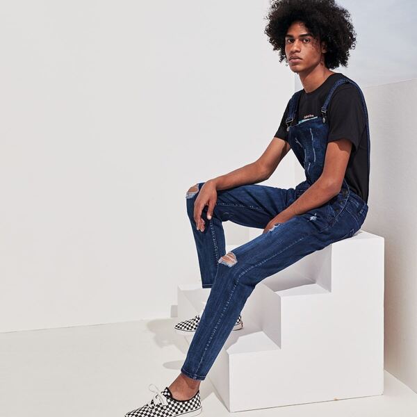 

Men Ripped Denim Overalls