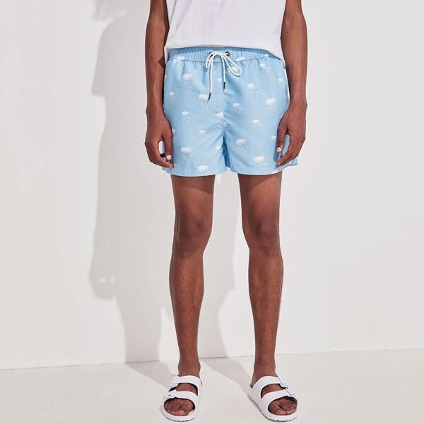 

Men Cloud Print Drawstring Shorts