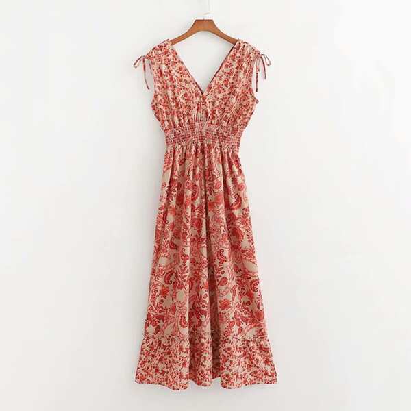 

Tribal Print Shirred Waist Dress, Multicolor