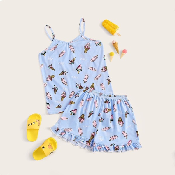 

Girls Allover Ice Cream Ruffle Cami PJ Set