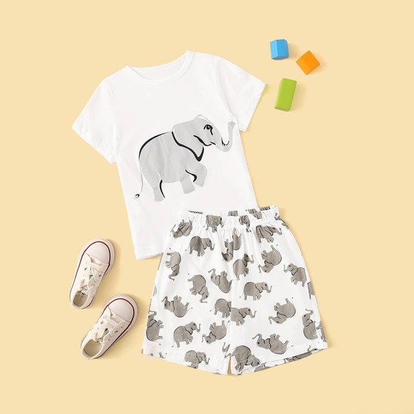 

Toddler Boys Elephant Print Pajama Set