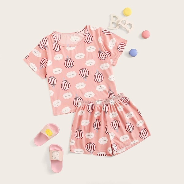 

Girls Hot Air Balloon Print Pajama Set