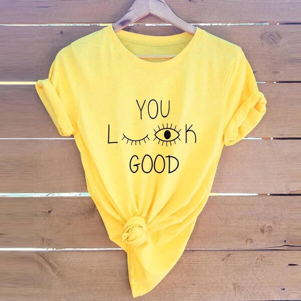 

Eye And Letter Print Tee, Yellow