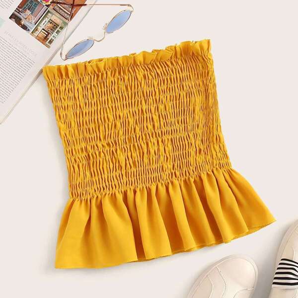 

Frill Trim Shirred Peplum Bandeau