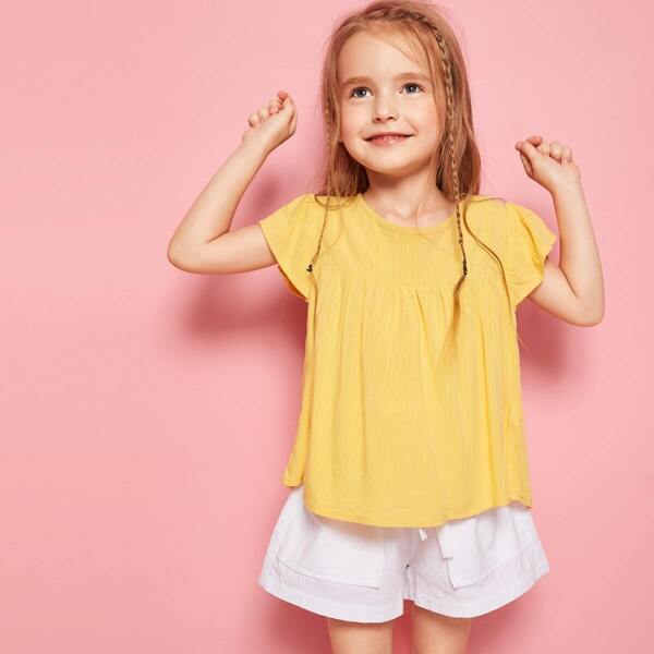 

Toddler Girls Flutter Sleeve Keyhole Back Top, Yellow pastel