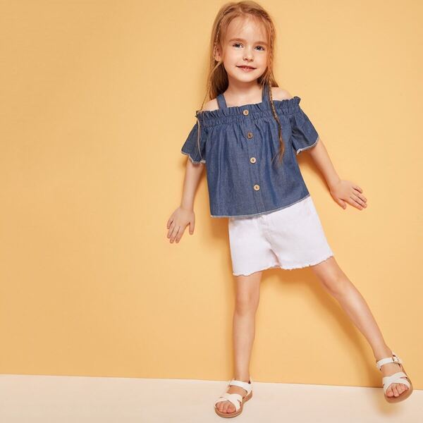 

Toddler Girls Frill Trim Button Front Top