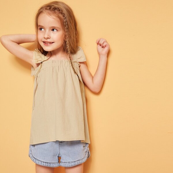 

Toddler Girls Square Neck Ruffle Trim Top, Beige pastel