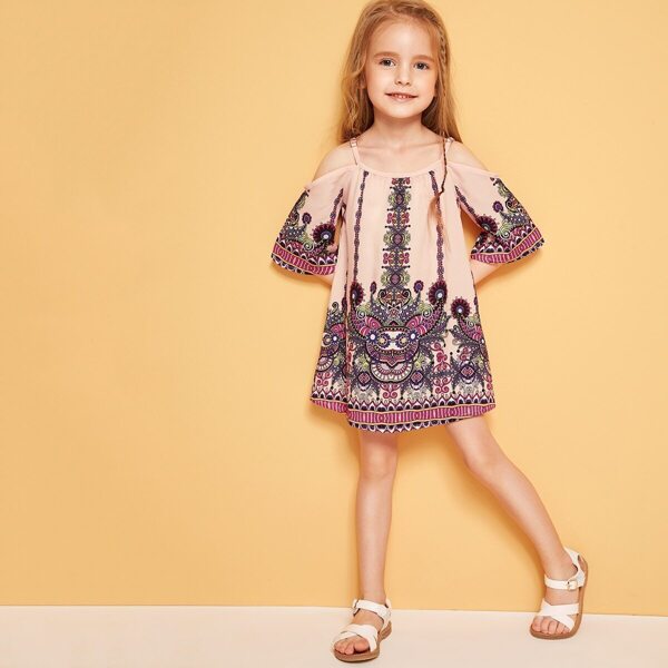 

Toddler Girls Tribal Print Dress With Adjustable Strappy