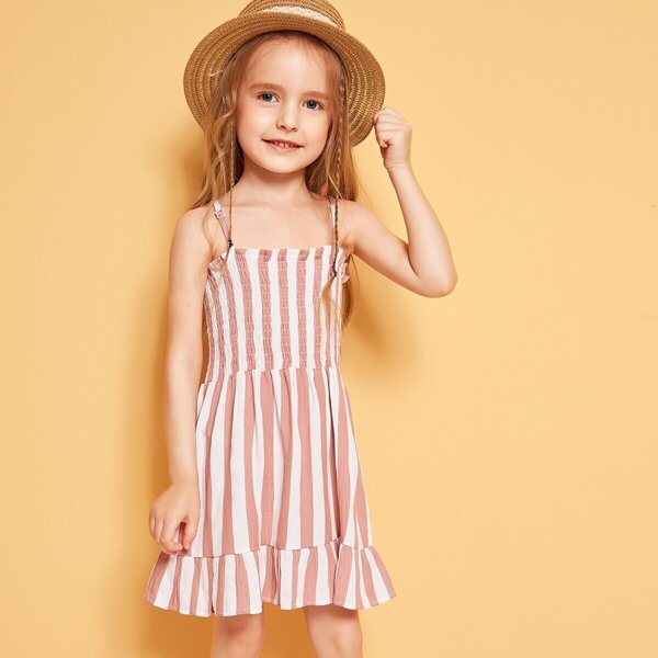 

Toddler Girls Shirred Panel Adjustable Strappy Dress, Pink pastel