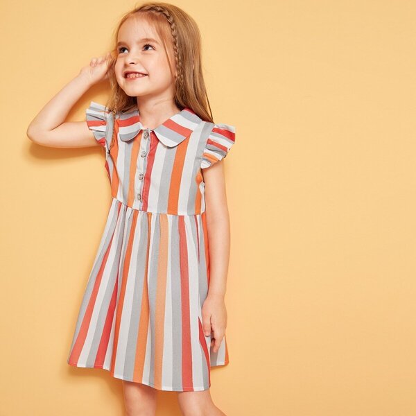 

Toddler Girls Peter Pan Collar Striped Shirt Dresses