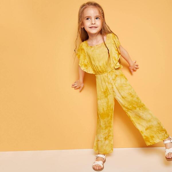 

Toddler Girls Flounce Trim Tie Dye Jumpsuit, Yellow bright