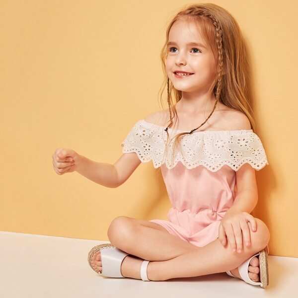 

Toddler Girls Eyelet Embroidered Detail Bardot Romper