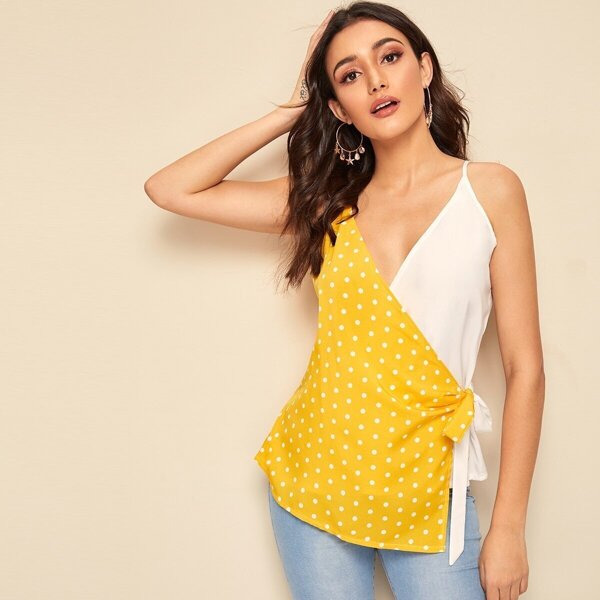 

Plunging Wrap Tie Side Spliced Cami Top
