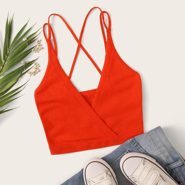 

Neon Orange Surplice Neck Crisscross Back Crop Top