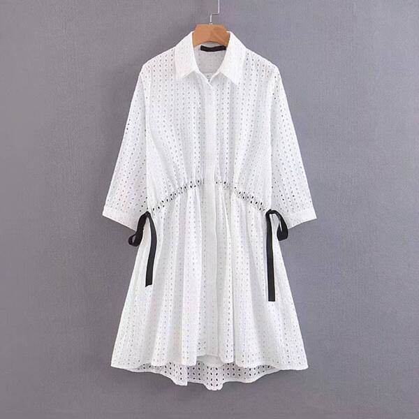 

Eyelet Embroidery Shirt Dress, White