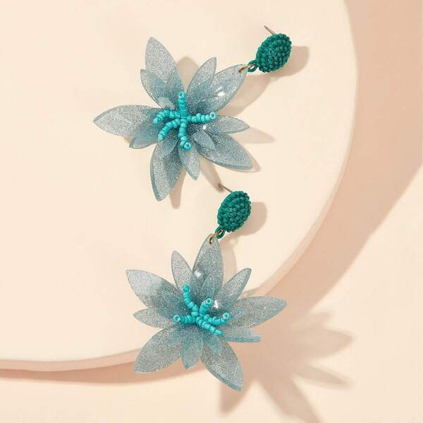

Flower Design Bead Drop Earrings 1pair