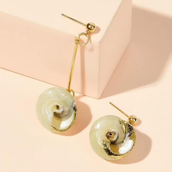 

Shell Decor Bar Mismatched Drop Earrings 1pair