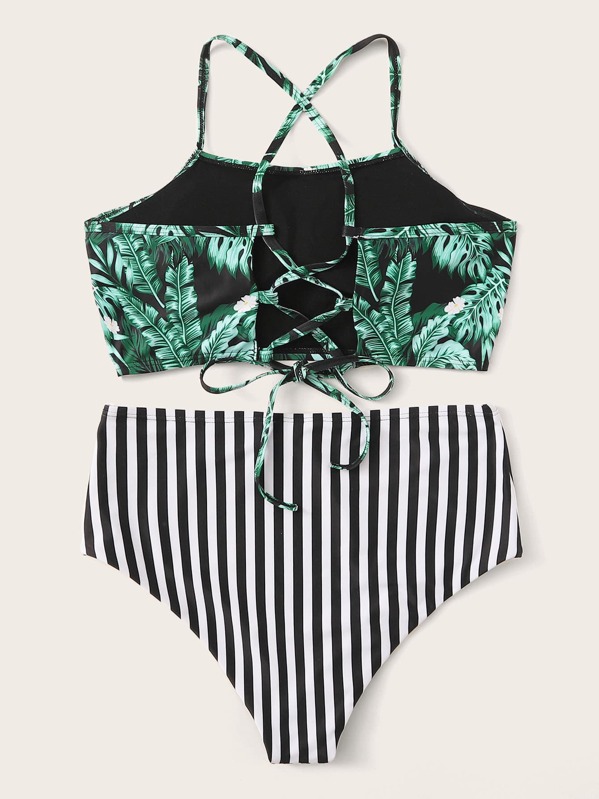 

Random Tropical Criss-cross Top With High Waist Bikini