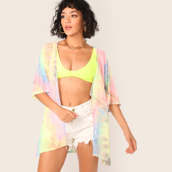 

Tie Dye Semi Sheer Kimono, Multicolor