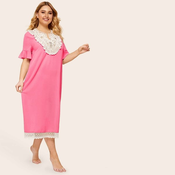

Plus Flounce Sleeve Lace Insert Nightdress