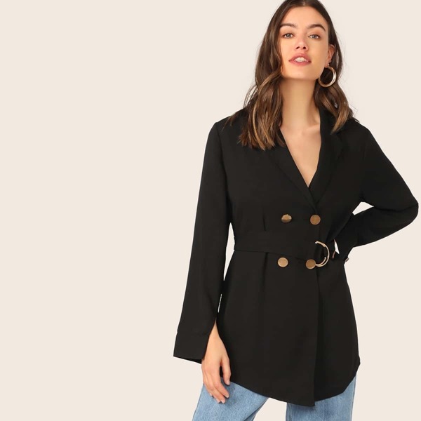 

Split Cuff Double Breasted O-ring Belted Coat
