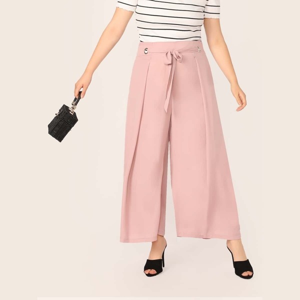

Plus Tied Ring Detail Wide Waistband Pleated Pants