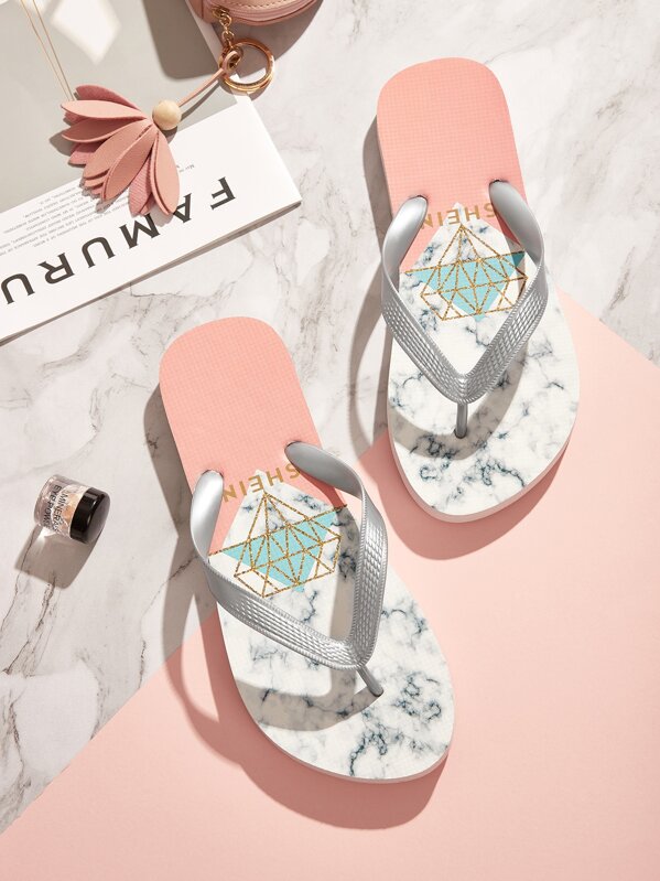 

Toe Post Marble Pattern Slippers, Multicolor