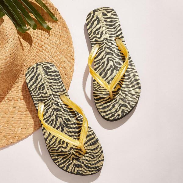 

Zebra Pattern Toe Post Slippers, Multicolor