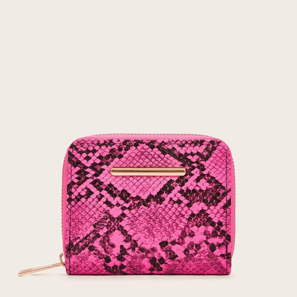 

Zip Around Snakeskin Print Purse, Pink bright